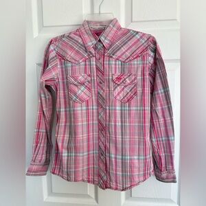 Size Large 10–2 Cowgirl Hardware long sleeve western shift.  Plaid pink. Horse